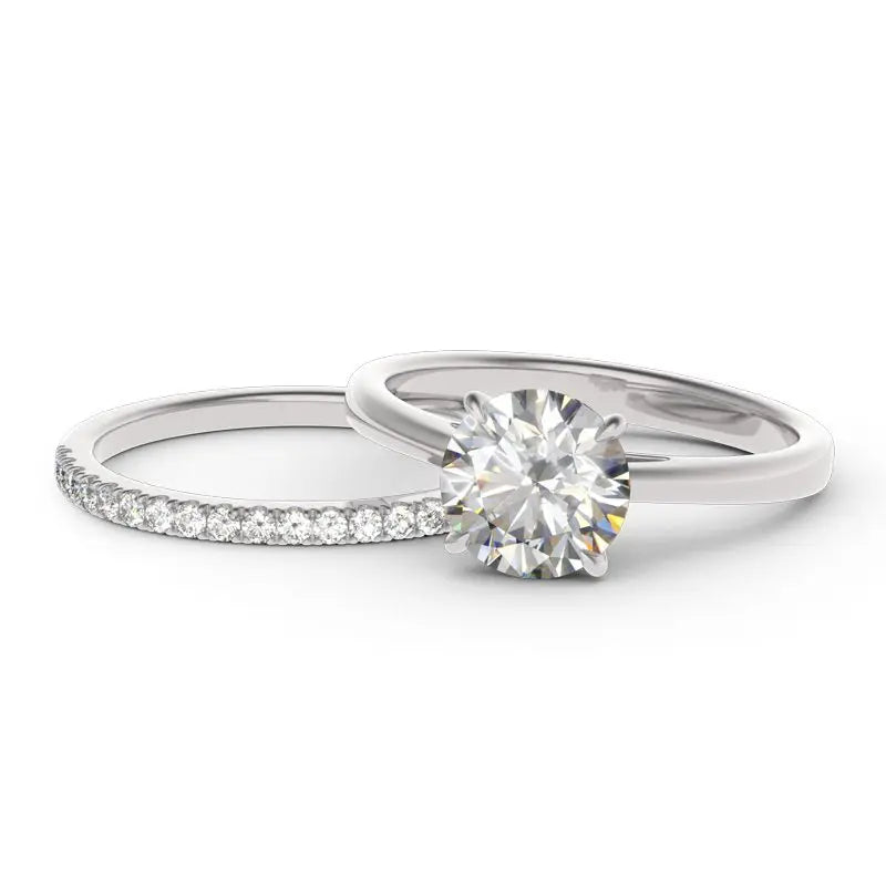 ANZIW 2 Carat All Moissanite Ring Bridal Sets Silver 925 Solitaire Engagement Wedding Rings & Stackable Eternity Bands for Women