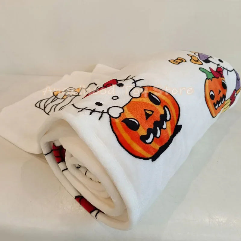 2024 Halloween Ghost Hello Kitty Plush Cartoon Large Flannel Blanket Cute Cotton Sofa Nap Blanket Bed Sheet Christmas Gift