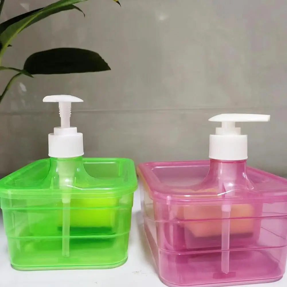 3in1 Soap Dispenser & Scrubber Holder with Sponge Plastic Hand Soap/Dish Soap Dispenser for Kitchen Bathroom