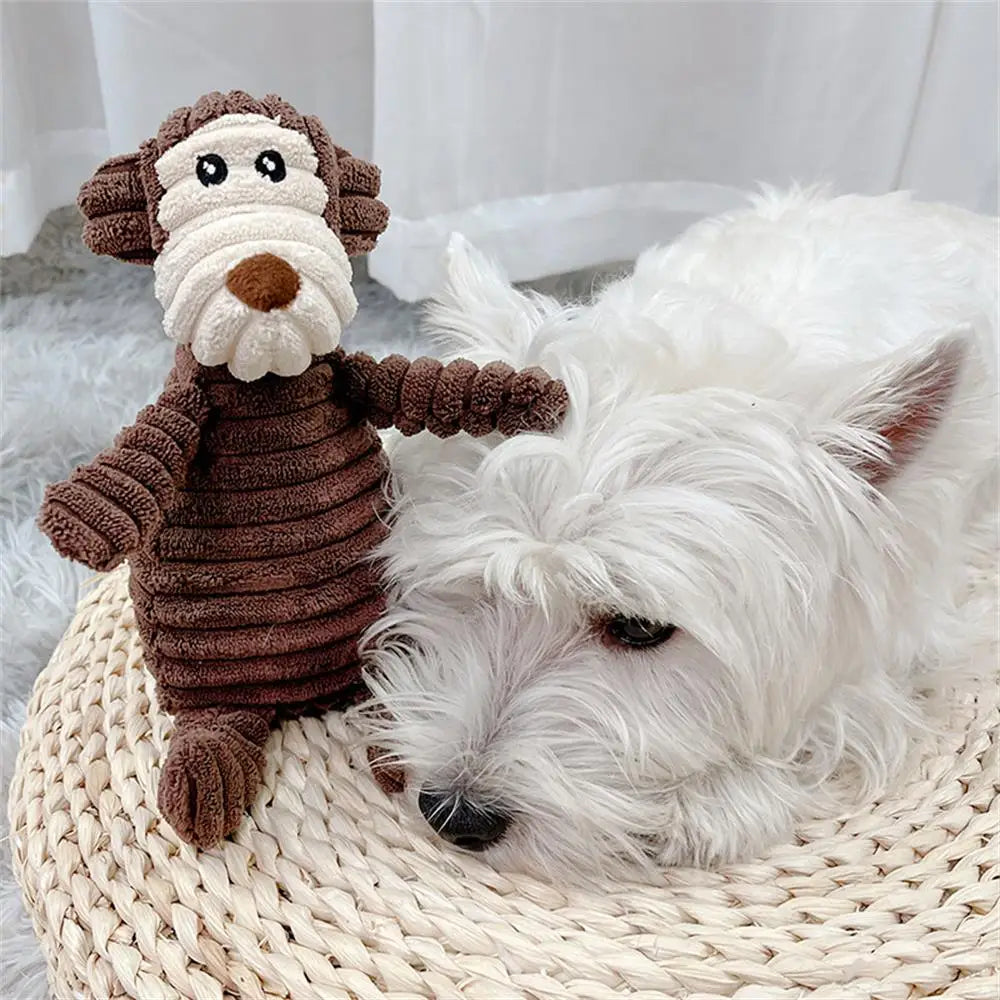 Plush Dog Toys Corduroy Animal Shape Dogs Chew Squeaky Toy Bite Resistant Molar Teeth Cleaning Puppy Training Interactive Toys