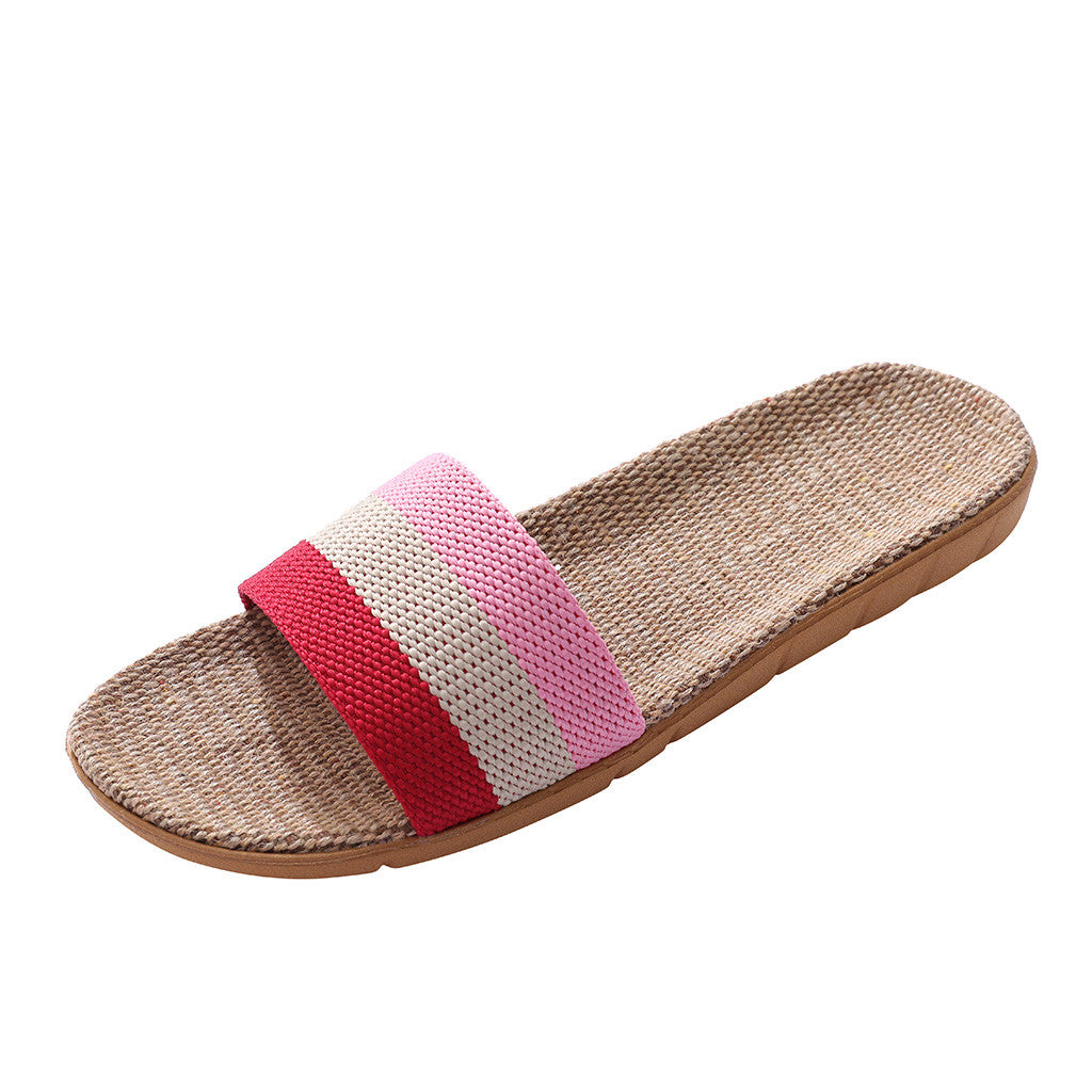 36-45 Plus Size Women's Slippers Flat Flax Sandals Linen Lightweight Casual Summer Slippers Women For Home Beach Slides