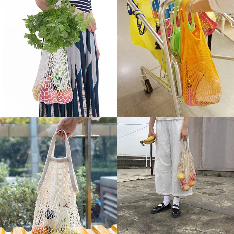 Reusable Grocery Produce Bags Cotton Mesh String Net Tote Bag Fruit Vegetable