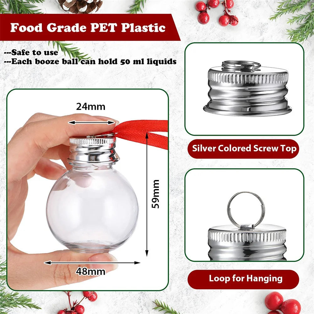 50ml Christmas Fillable Wine Tree Ornaments Water Bottle Light Bulbs Jingle Bells Plastic Transparent Balls Home Party Decoratio