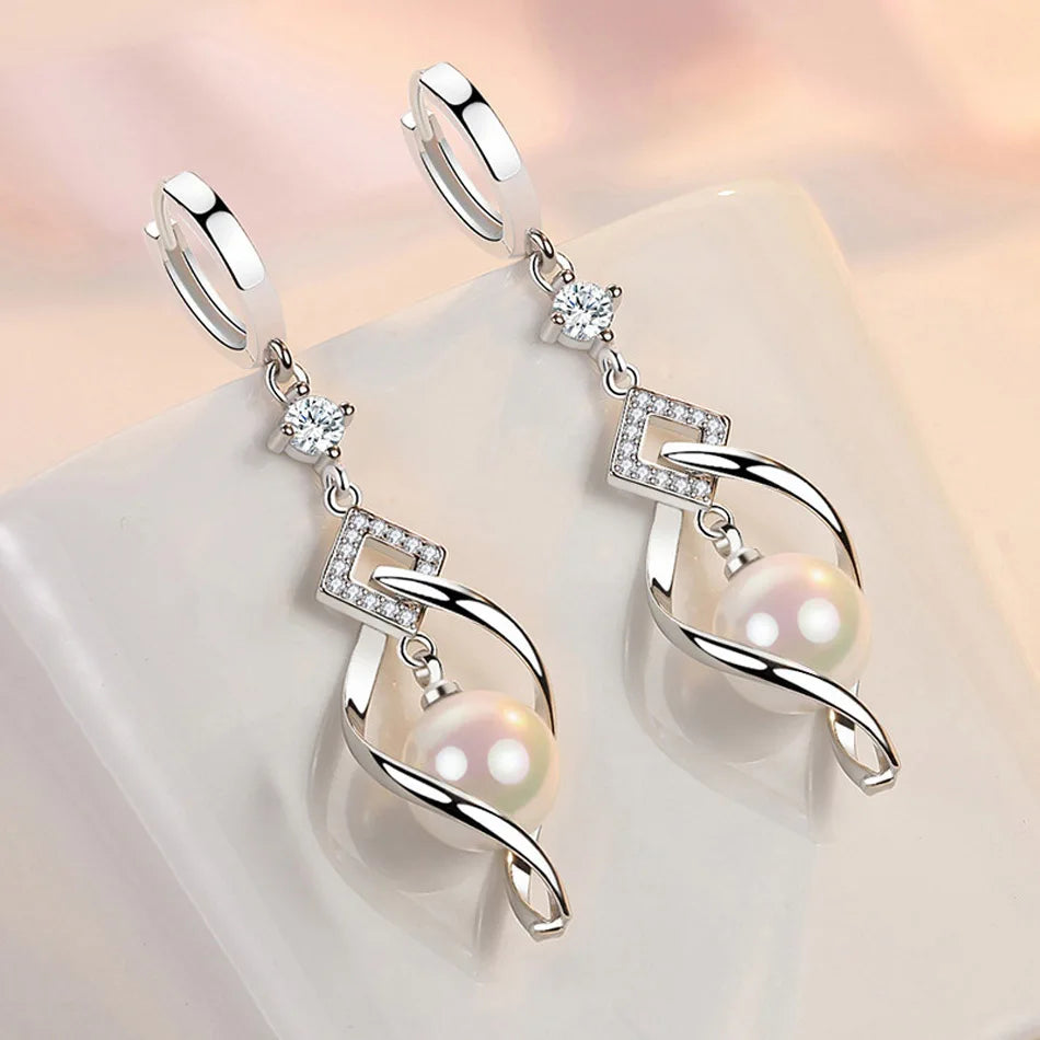 CHSHINE 925 Sterling Silver Natural Pearl Rotate Earrings for Women's Wedding Gift Fashion Jewelry