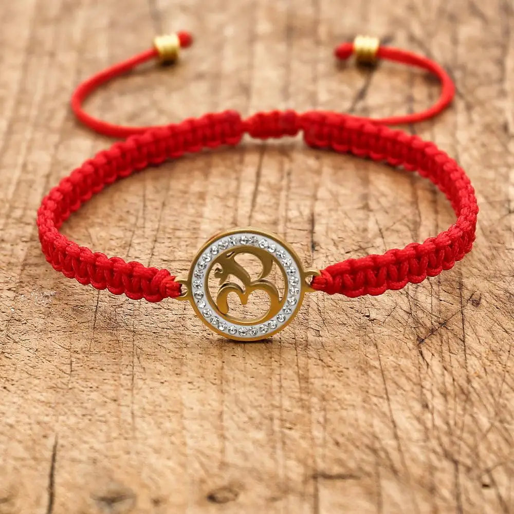 Handmade Red Rope Braided Bracelet Stainless Steel Tibetan Buddhist Lucky Charm Bracelets & Bangles For Women Men Gift