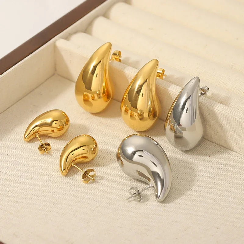 925 Sterling Silver 18K Gold Trendy Chunky Waterdrop Dupes Drop Earrings for Women Personality Glossy Teardrop Earring Jewelry