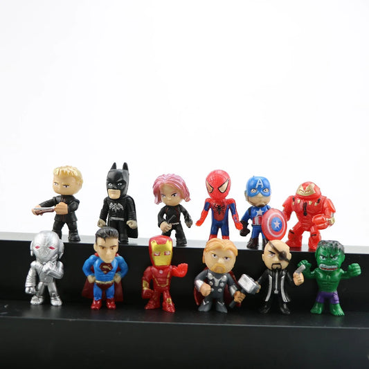 12 Pcs/Set New Q Avengers Mini Figures Hulk Thor Spider Man Action Figure Toys Superhero Model Toys For Children Christmas Gifts