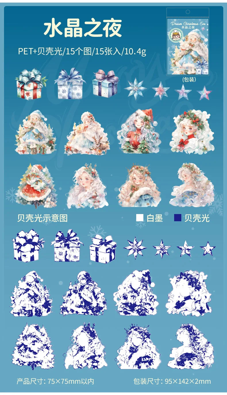 Mr. Paper, 6 Styles, 15pcs/bag, Christmas Themed Series Elf Princess Girl Sticker Decoration Scrapbook, Phone Case, Notebook