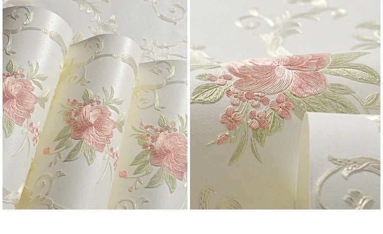 European Self-adhesive Non-woven Wallpaper 3d Garden Flower Warm Bedroom Living Room Wall paper Home Decor Luxury Wall Stickers