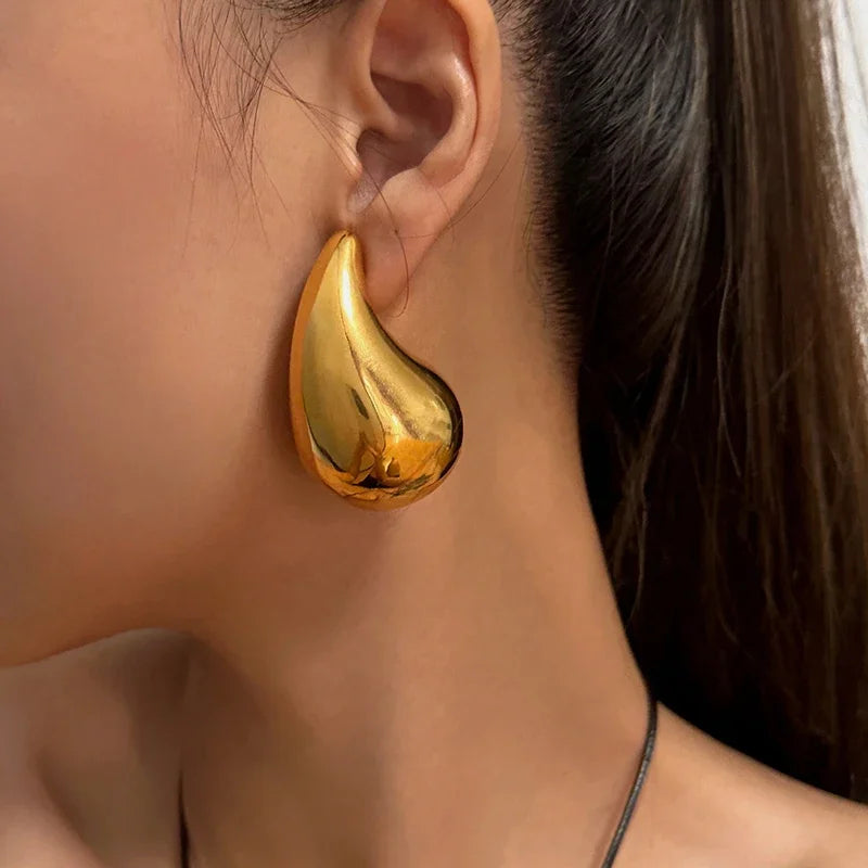 925 Sterling Silver 18K Gold Trendy Chunky Waterdrop Dupes Drop Earrings for Women Personality Glossy Teardrop Earring Jewelry