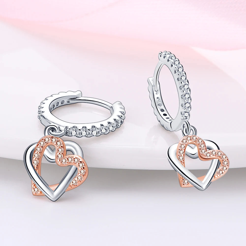 Hot Style S925 Sterling Silver Earrings Love Heart Theme Series Women Hoop Earrings Holiday Wedding Fine Girls Jewelry Gifts