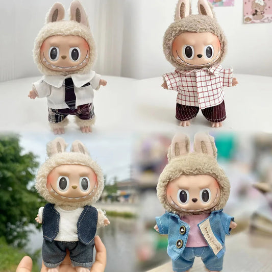 17cm Plush Doll's Clothes The Monster Labubu Outfit Accessories Clothing DIY Kids Gift Boys Suit Jacket T-shirt 3 Pcs Set FJ12A