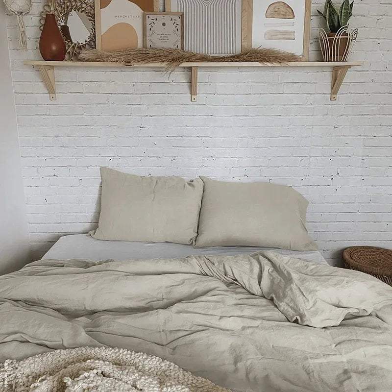 Custom Solid Color Summer Cool 4 Piece Bed Sheet and Duvet Set Nordic white bedding For Hotel Naked Sleeping Han Linen 4 PCS Set