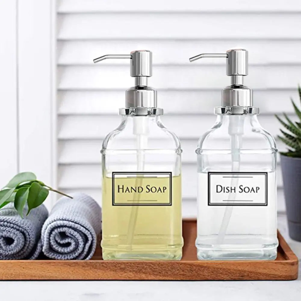 Labels Thick Glass Stainless Steel Pump Press Type Liquid Foam Machine Soap Dispenser Separate Bottle Washing Hand