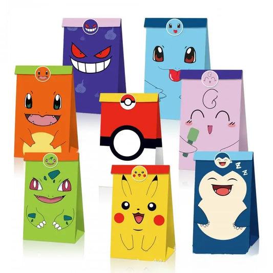 Pokemon Halloween Candy Gift Box Anime Pikachu Kraft Paper Bag Jigglypuff Candy Party Kraft Paper Bag Sticker Cute Kawaii Child