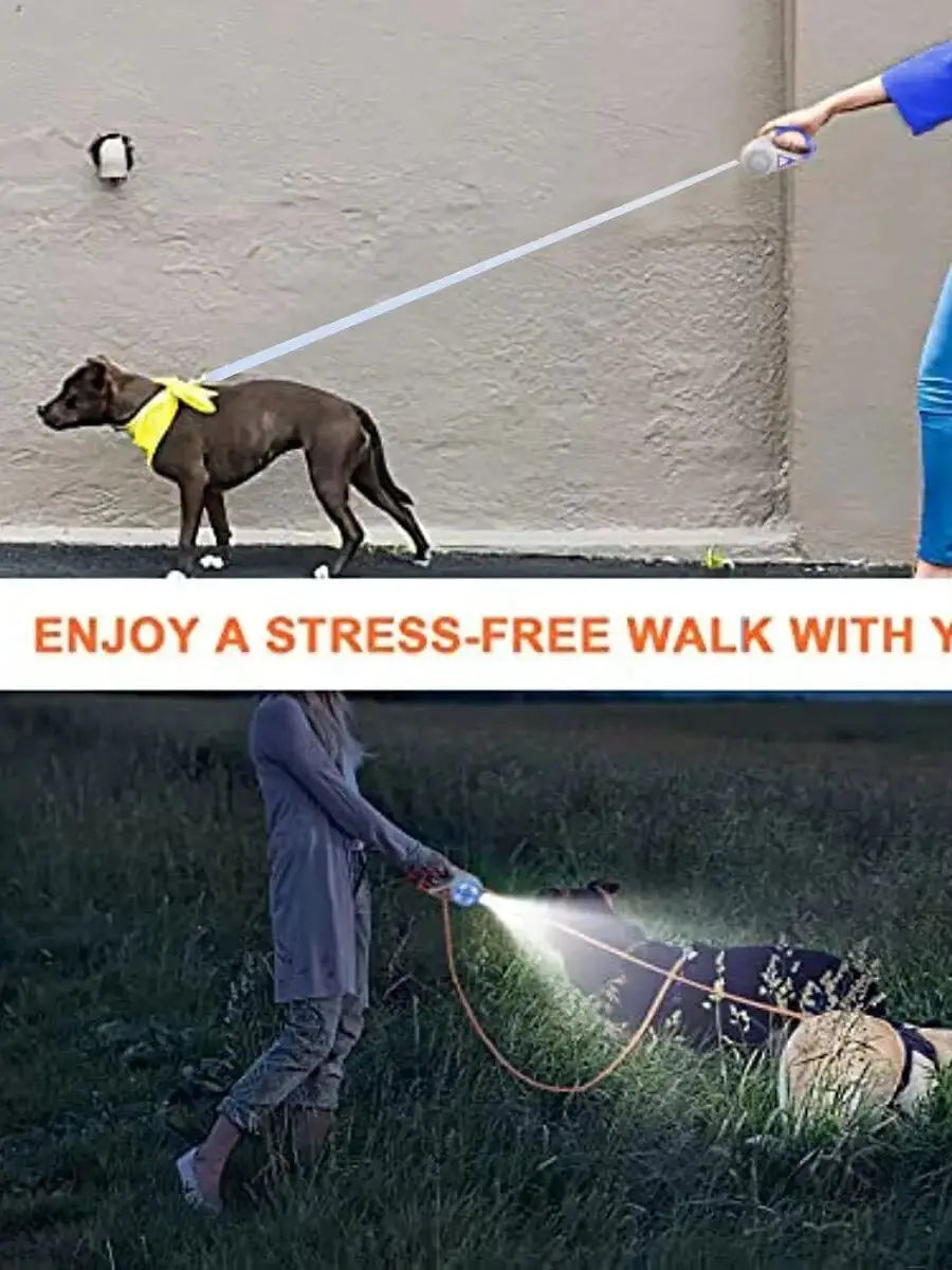 Retractable Dog Leash with Flashlight   Front Safety Led Light  360°Tangle Free Training Leash