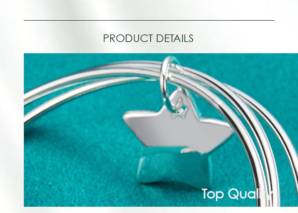 DOTEFFIL 925 Sterling Silver Three Circle Star Bangle Bracelet For Woman Man Wedding Engagement Fashion Charm Party Jewelry