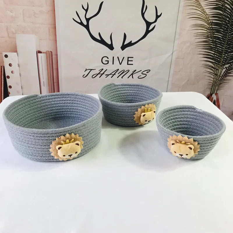 Cotton Rope Woven Storage Basket LuanQI Cartoon Animals Children's Toy Organizer Handmade Desktop Storage Candy Clothes Toys Box