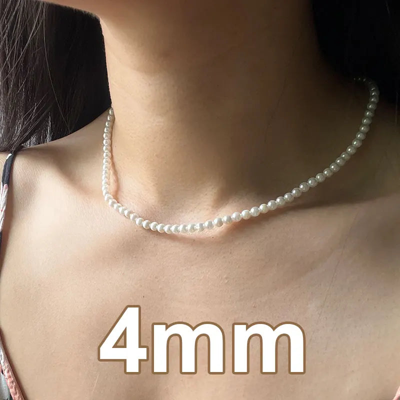 Elegant 2-5mm Shell Pearl Necklace 925 Silver Buckle 5cm Extension Chain