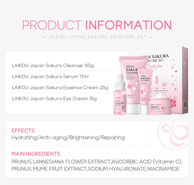 Facial Products Kit Sakura Skin Care Set Facial Cleanser Serum Face Cream Fade Dark Circles Eye Cream Korean Skincare Products