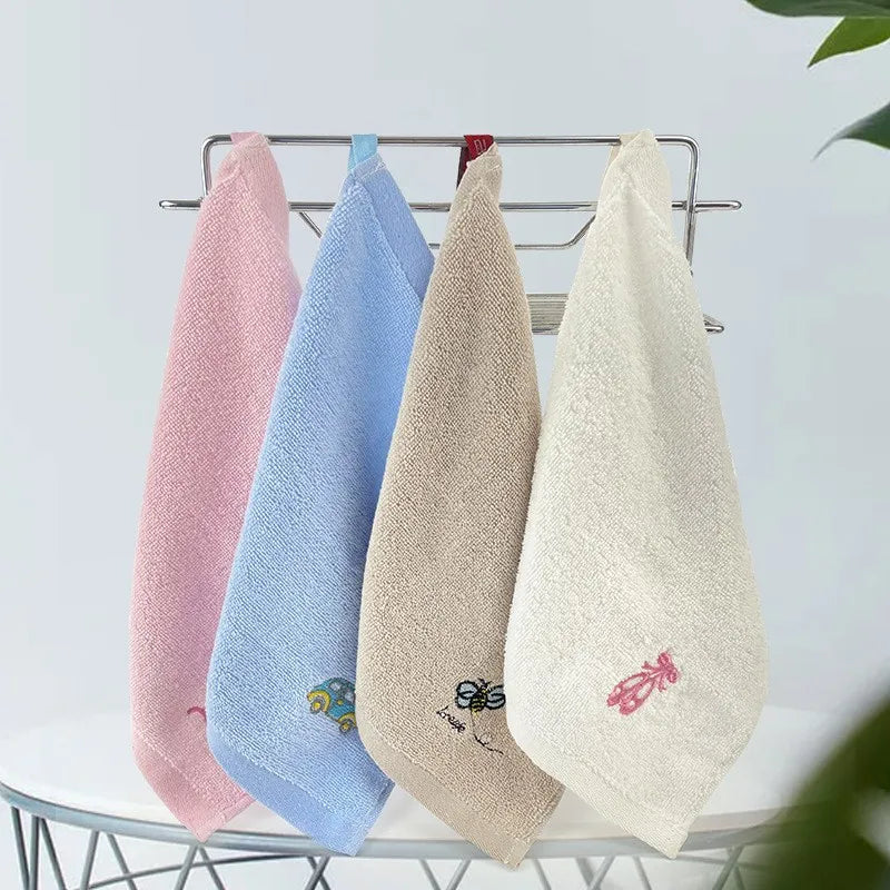 Children's Towel 30 * 30 Embroidered Pure Cotton Small Square Towel for Baby Kindergarten Face Washing Hand Wiping Burp Cloth