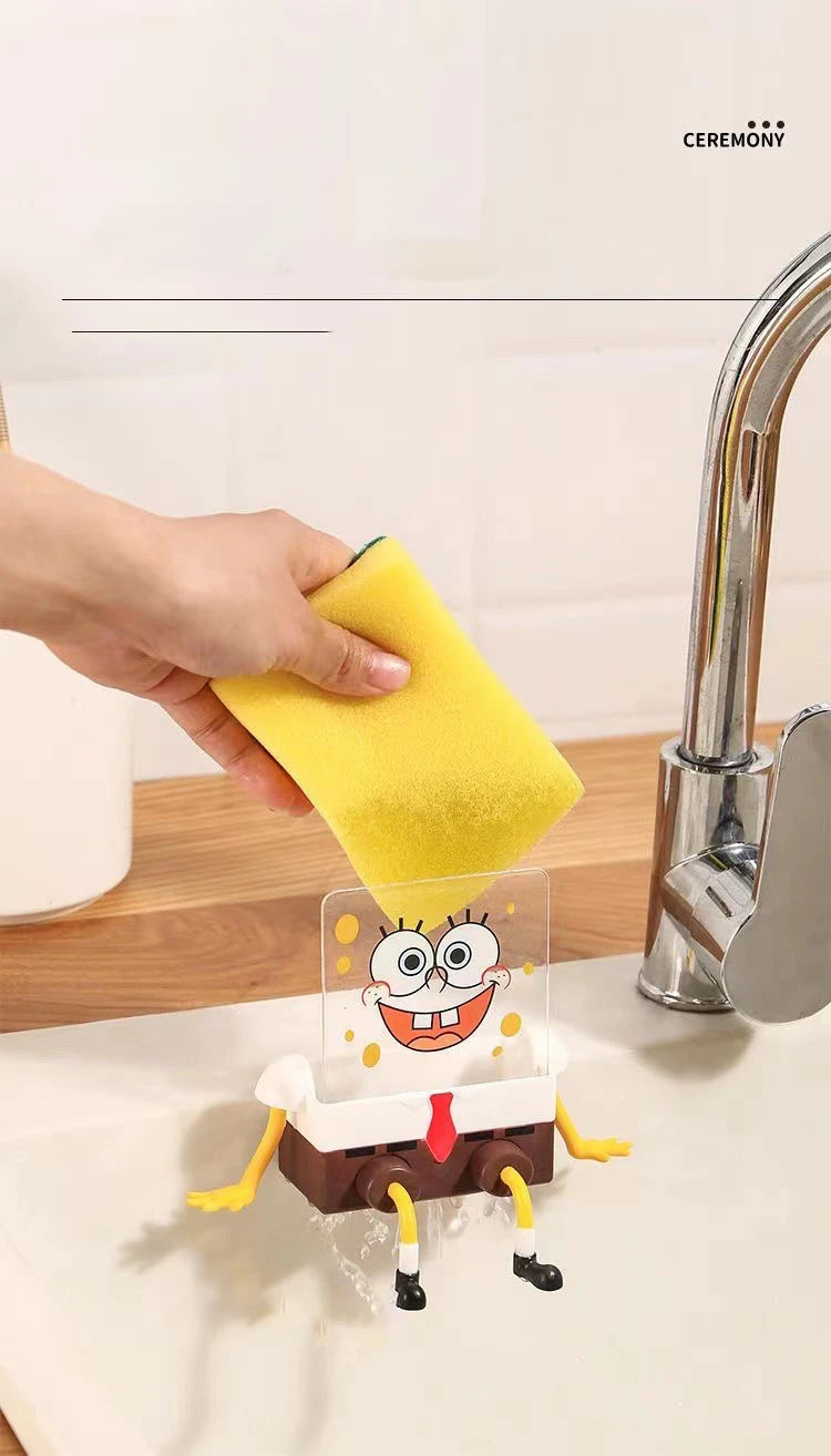 SpongeBob SquarePants Dish Washing Brush Sponge Kitchen Supplies Drain Rack Cleaning Dishes Brushes Reusable Scrub Scouring Pad