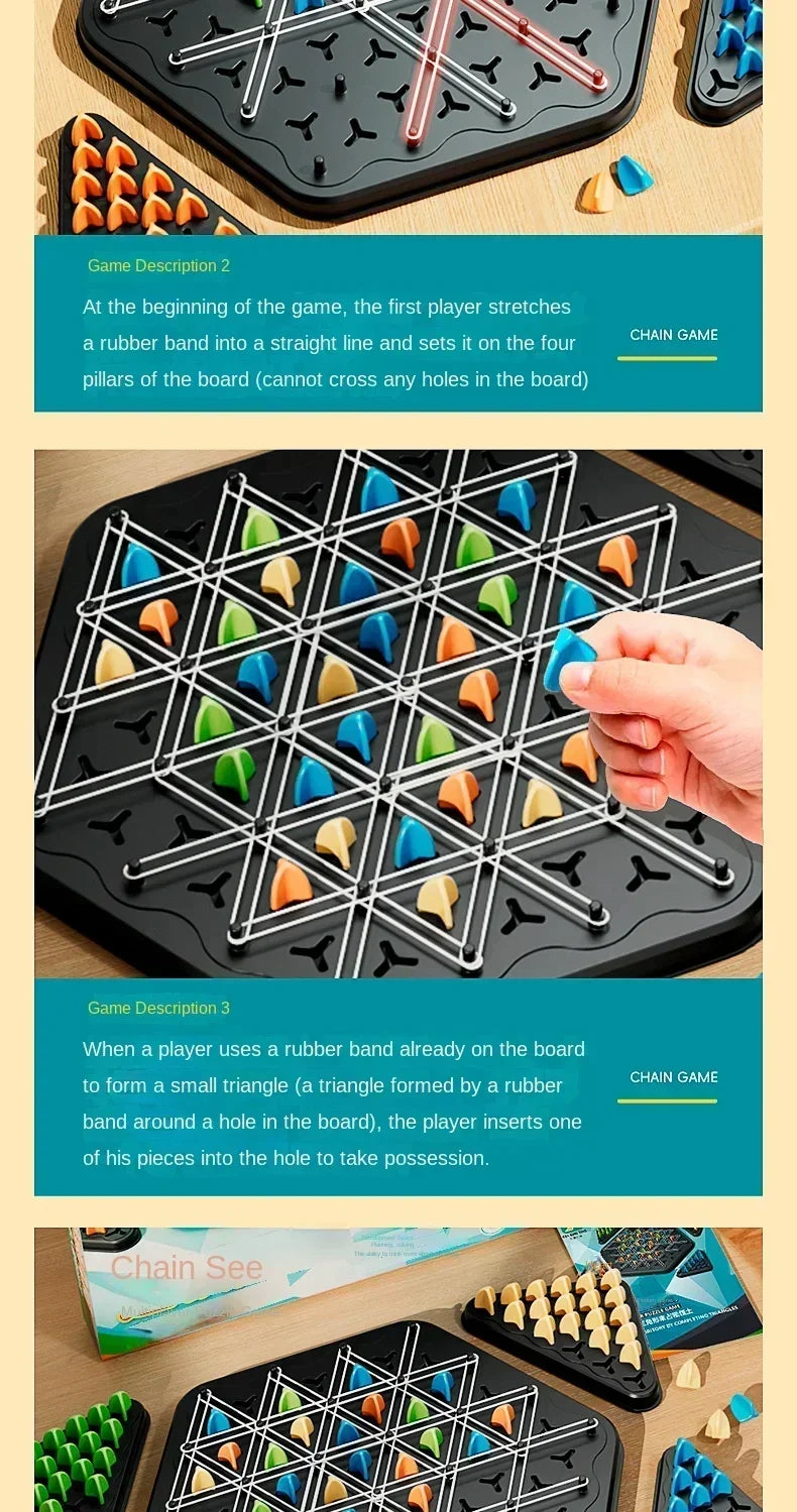 New Geometry Chain Chess Puzzle Triangle Chess Desktop Game Rubber Band Training Family Interaction Exercise Thinking Toys Gifts