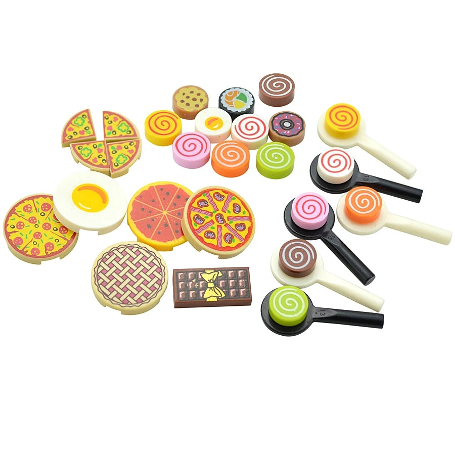 City Mini Food Toys Building Blocks Hamburger Fries Bread Pizza Cake Dessert Food Chocolate Fish Cookies MOC Bricks Kids Gift