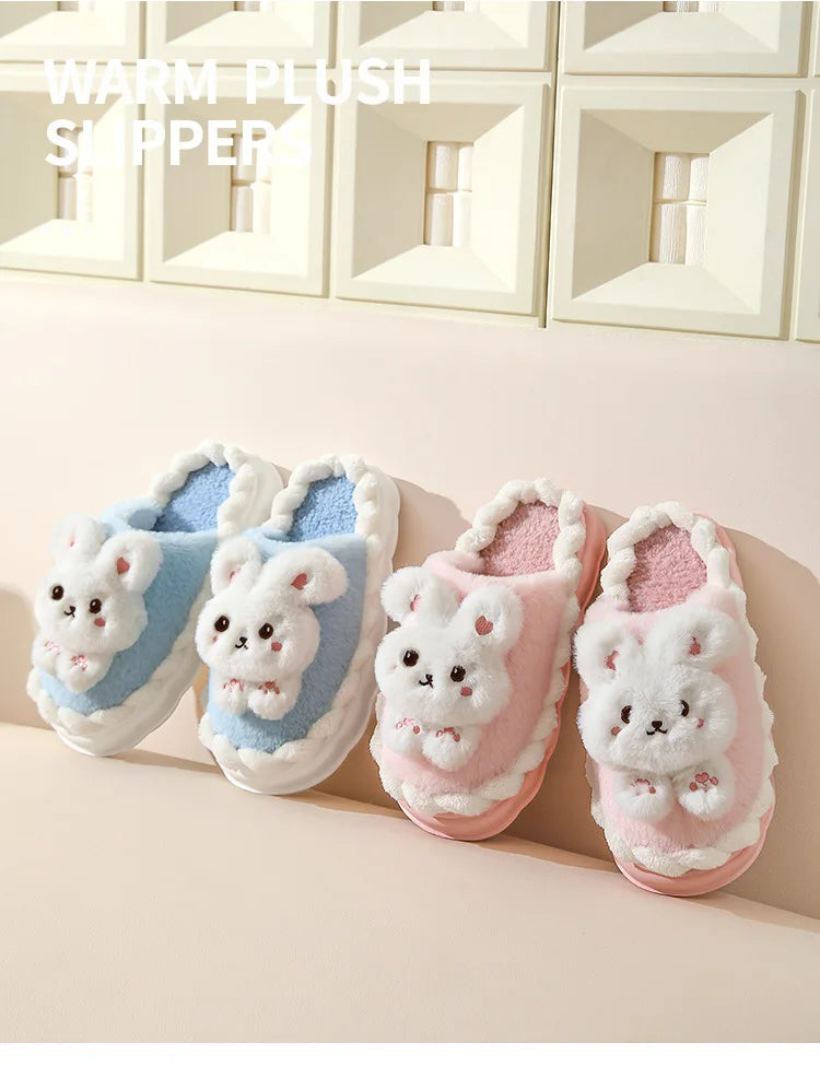 White Bunny Slippers For Home Kawaii Shoes Women Rabbit Fluffy Slippers Winter Indoor Sandals Woman Platform Bootie Slipper New