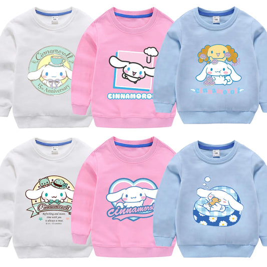 Sanrio Cinnamoroll Thin Hoodie for Children Kawaii Anime Clothing for Girl Boys Cute Trendy Hoodies Baby Clothes Sweatshirt Tops