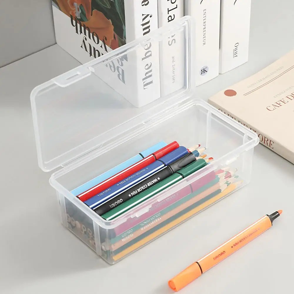 Transparent Stationery Storage Box Desktop Organizer Stationary Supplies Pen Holder Large Capacity Pen Pencil Case