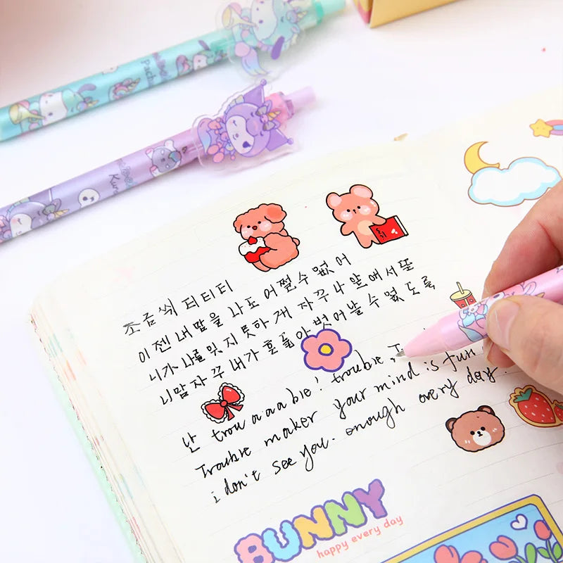 New Sanrio 24/48 gel pens cartoon melody Kuromi cute student writing press patch pen 0.5mm black writing smooth office supplies