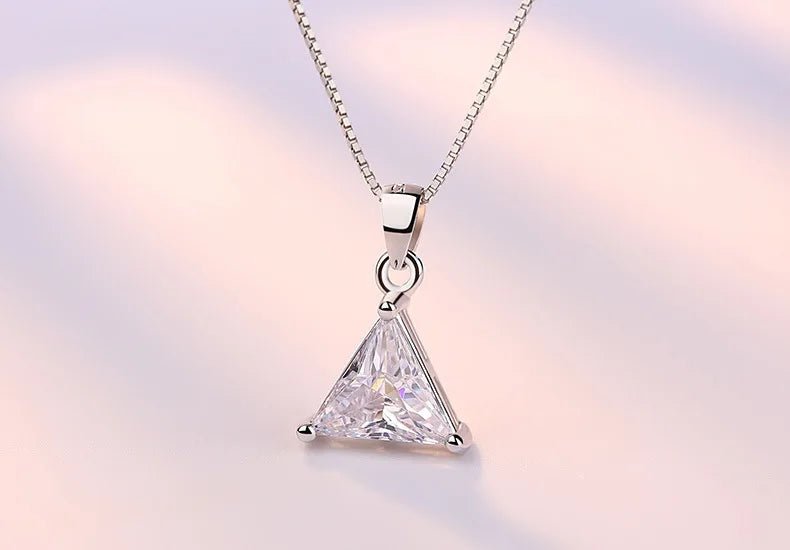 925 Sterling Silver Jewelry AAA Zirconia Triangle Pendant Necklace For Women Gift 45cm Link Chain choker collares S-N107