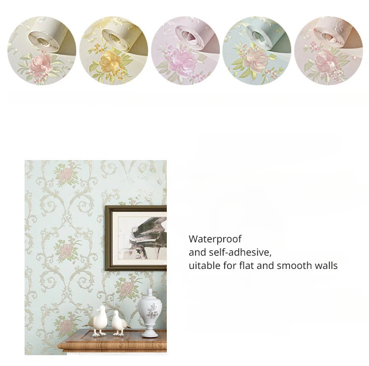 European Self-adhesive Non-woven Wallpaper 3d Garden Flower Warm Bedroom Living Room Wall paper Home Decor Luxury Wall Stickers