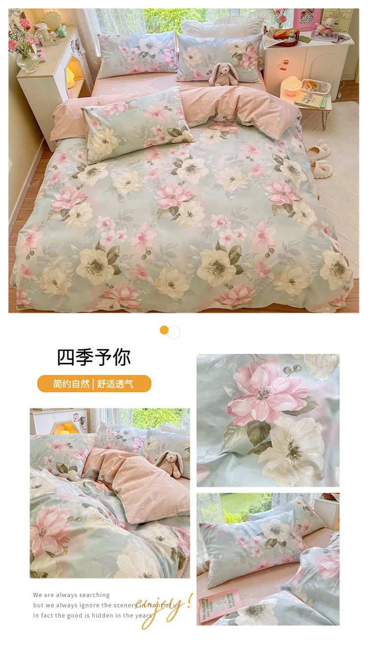 Home Textile Water Wash 3 Piece Bedding Set, Summer and Winter Blanket, Large Sheet Bed Bed Sheets and Pillowcases Bed Set