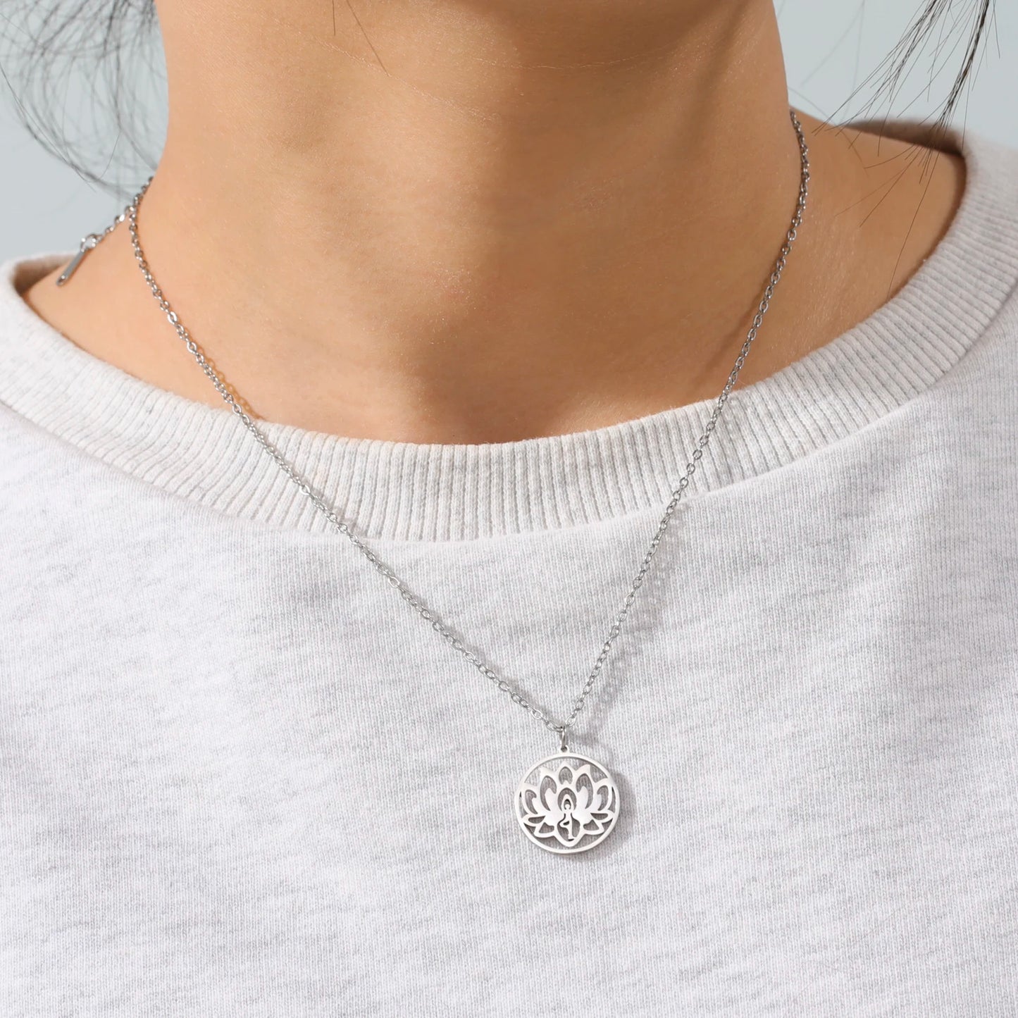EUEAVAN 5pcs OM Buddhism Lotus Stainless Steel Charms for Jewelry Making Yoga Flower of Life Pendant DIY Necklace Bracelet Gifts