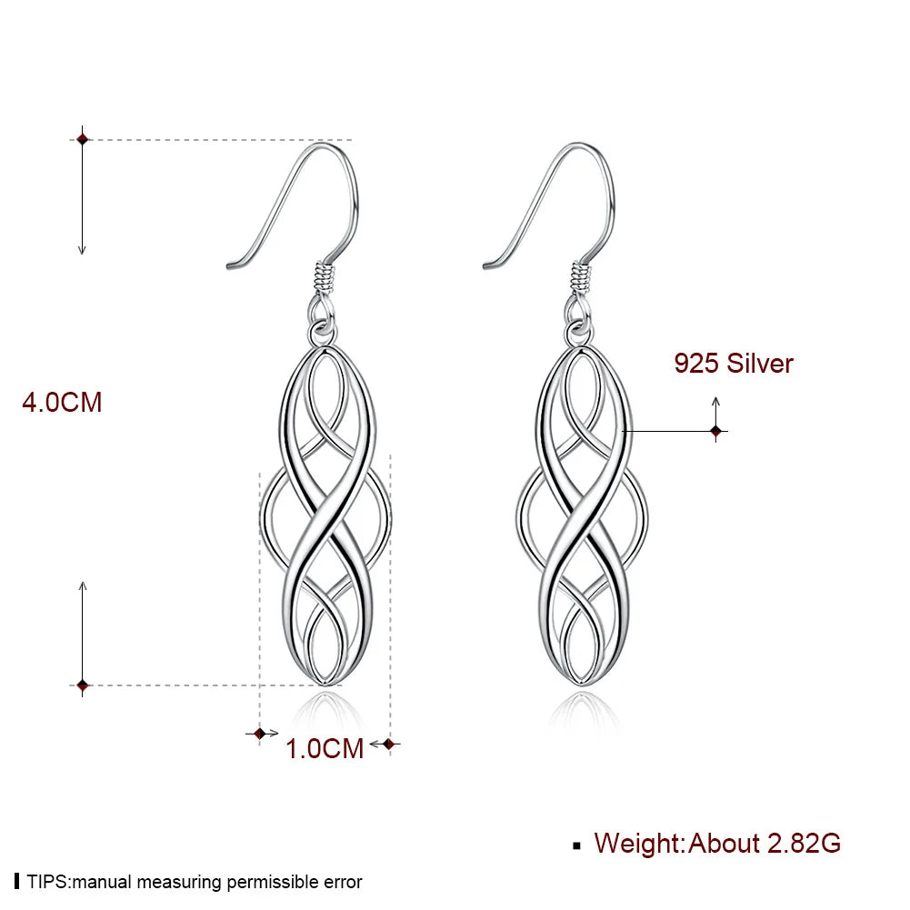 925 Sterling Silver Celtic Knot Dangle Earrings Hanging Jewelry Fish Hook for Women