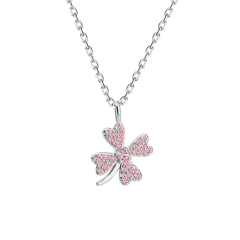 INZATT Real 925 Sterling Silver Zircon CZ Clover Series Pendant Choker Necklace for Women Light Luxury Fine Jewelry Accessories