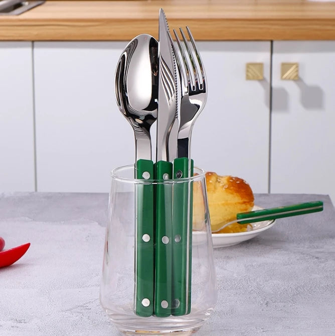 Fashion New Colorful Handle 304 Cutlery Set 18/10 Stainless Steel Creativity Gift Flatware Knife Fork Spoon Drop Ship