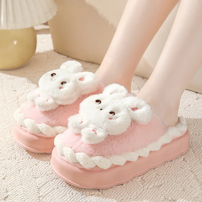 New high heel panda shoes women's winter loafer thick slippers woman fluffy slip on shoes ladies animal warm fuzzy home slipper