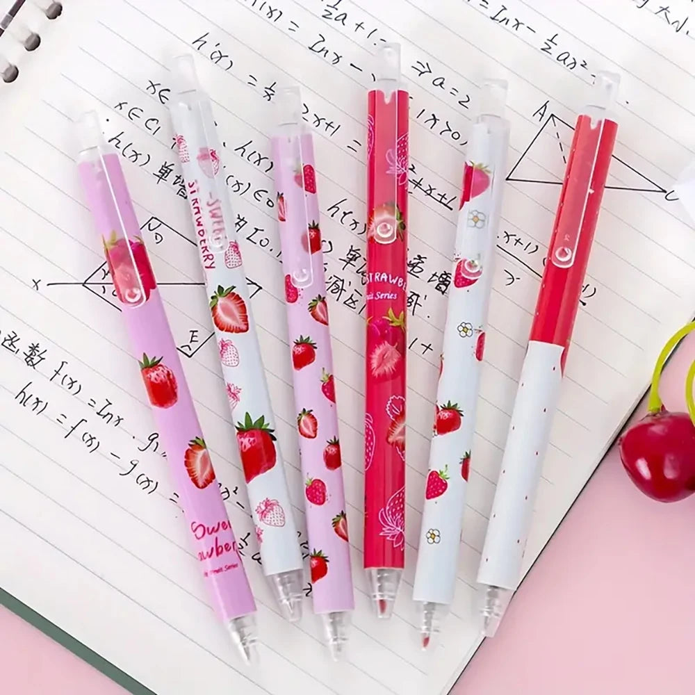 6pcs Sweet Strawberry Scented Retractable Gel Pens  Classic Ballpoint Pen Writing Pen Office School Writing Stationery