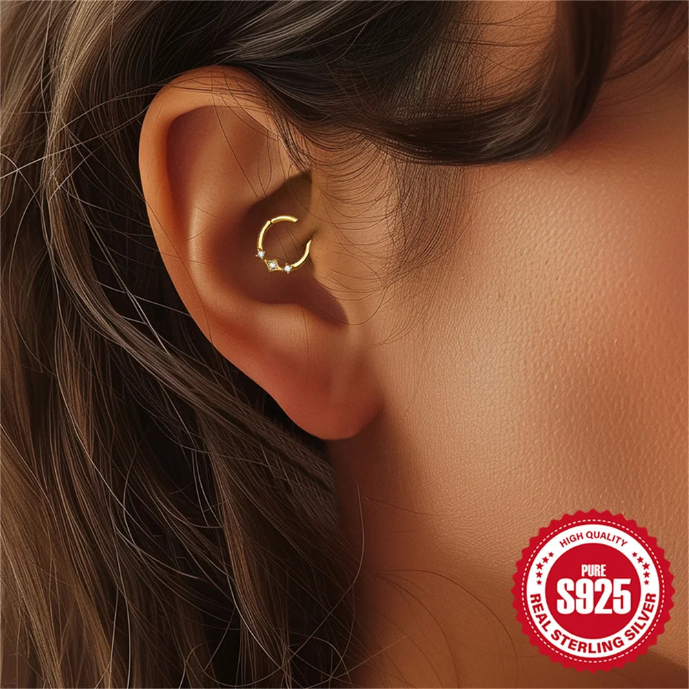 CANNER 1PC 925 Sterling Silver Triangle Zircon Cartilage Piercing Hoop Earring For Women's 18k Gold Minimalism Fine Jewelry Gift