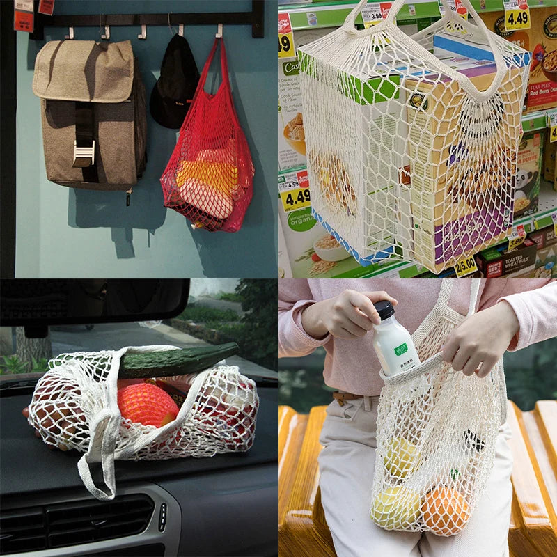 Reusable Grocery Produce Bags Cotton Mesh String Net Tote Bag Fruit Vegetable