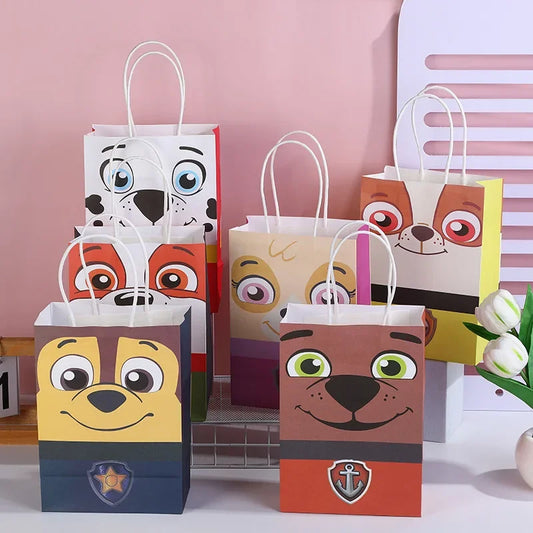 1pcs New Paw Patrol Anime Gift Bags Kraft Paper Pakcaging Candy Handheld Bag Cartoon Packing Kids Birthday Party Supplies