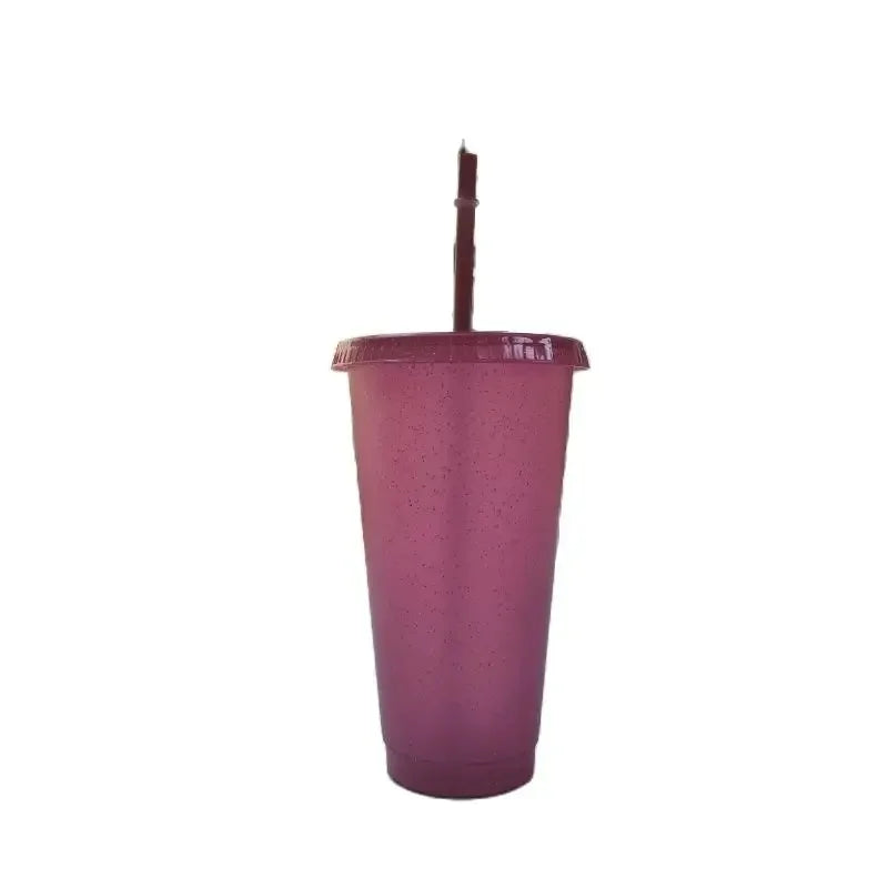 500/710ML Flash Powder Water Bottle With Straws Lid Plastic Reusable Personalized Drinkware Coffee Drinking Cup Christmas Gifts