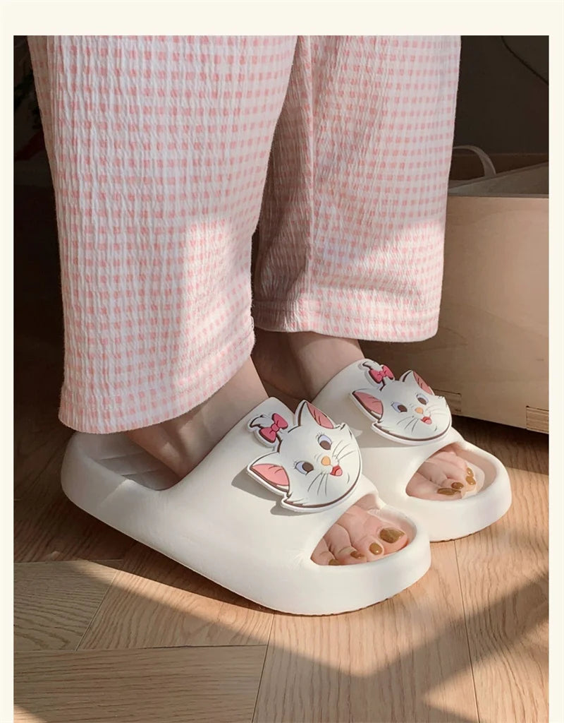 Kawaii Disney Marie Cat Slippers for Women Summer Soft-Soled Eva Slippers for Home Non-Slip Thick-Soled Sandals for Outdoor Wear