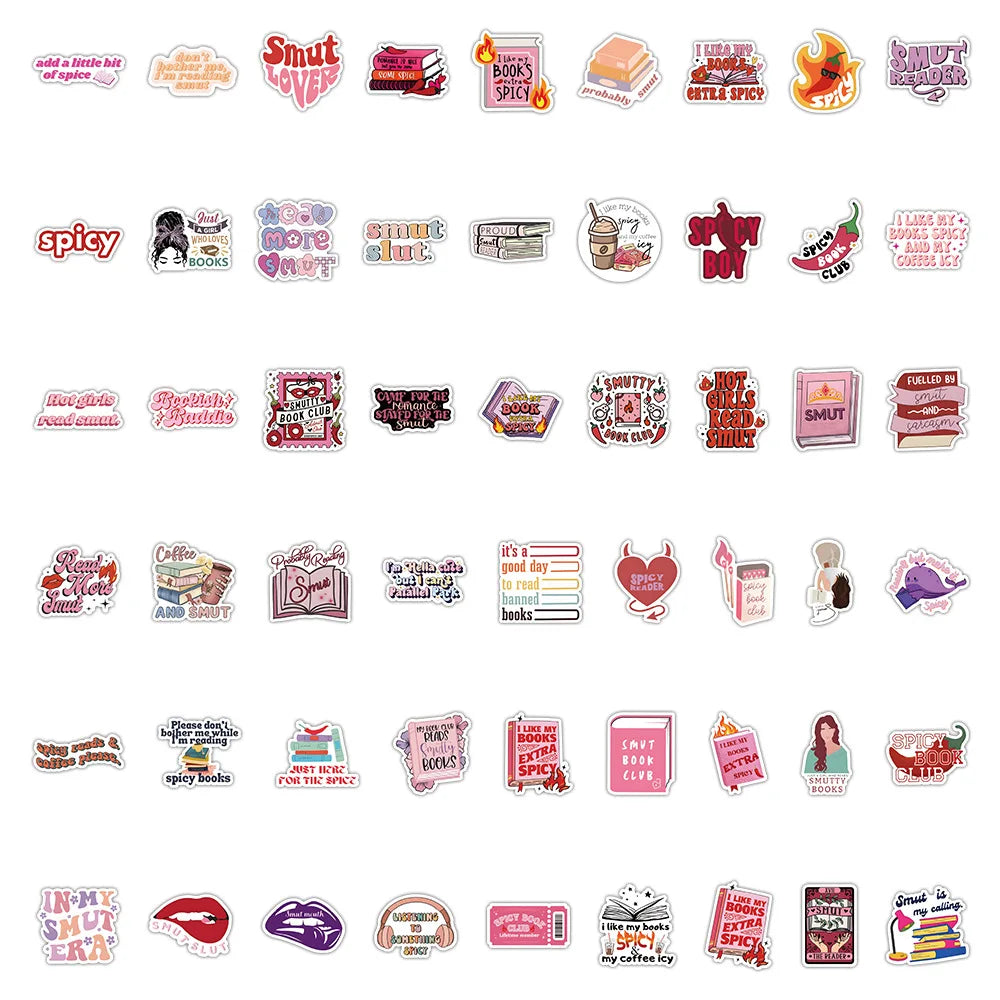 10/50pcs Pink Reading Book Stickers Decals DIY Scrapbooking Notebook Laptop Phone Luggage I Like My Books Extra Spicy Sticker