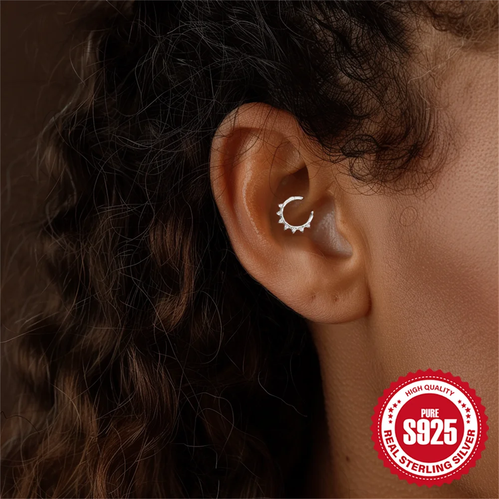 CANNER 1PC 925 Sterling Silver Triangle Zircon Cartilage Piercing Hoop Earring For Women's 18k Gold Minimalism Fine Jewelry Gift