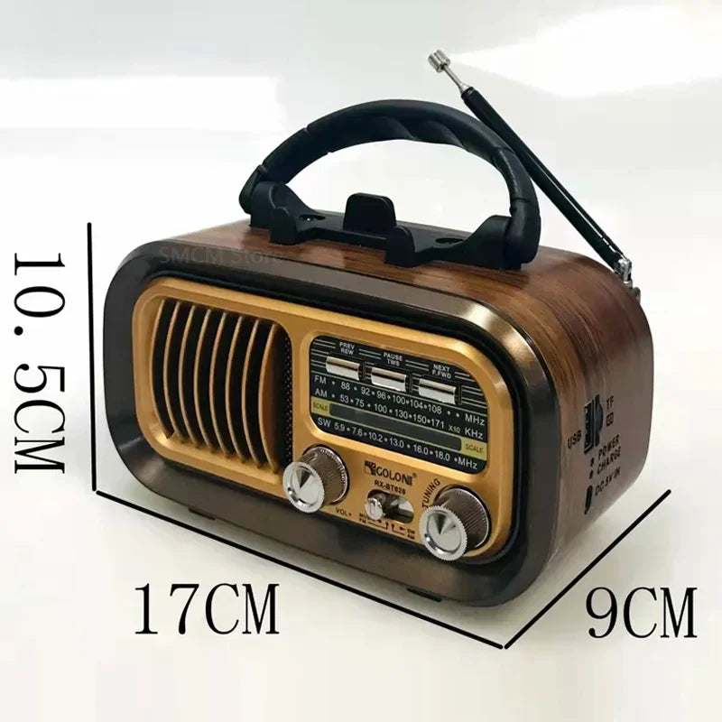 Portable Emergency Retro Radio FM/AM/SW1-6 Radio Receiver BT Speaker Solar MP3 Music Player with LED Light Support USB/TF Card