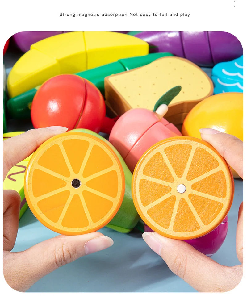 Simulation Kitchen Pretend Play Toy Magnetic Wooden Cutting Fruits Vegetables Classic Game Montessori Educational Toys For Kids